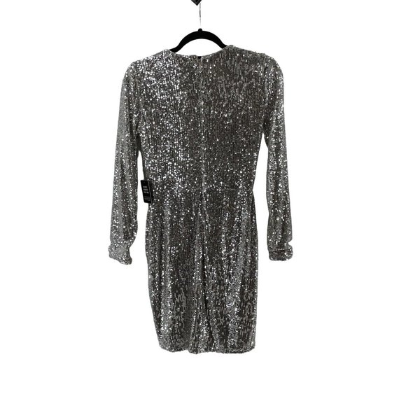 NWT Express Women's Long Sleeve Silver Sequin V Neck Cocktail Party Dress XS - Picture 6 of 15